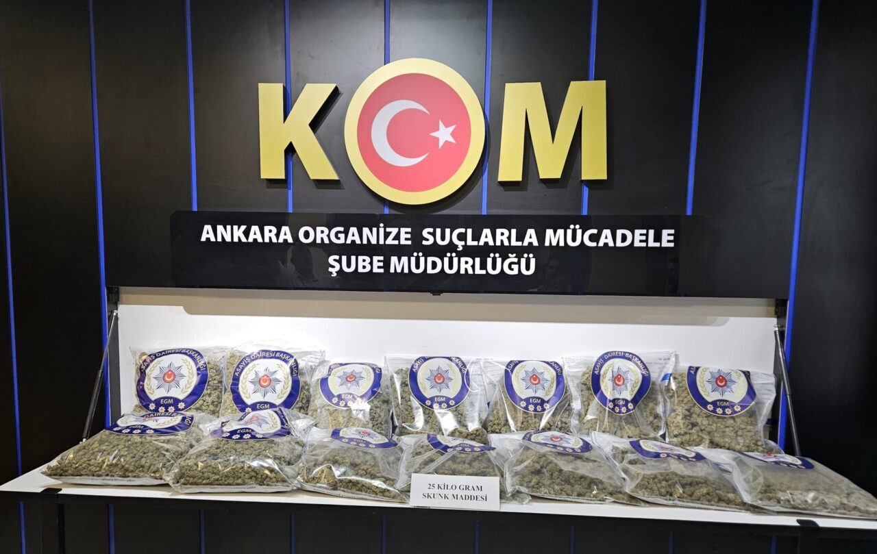 ANKARA (AA) – Ankara'nın Çankaya ilçesinde düzenlenen operasyonda 25 kilogram