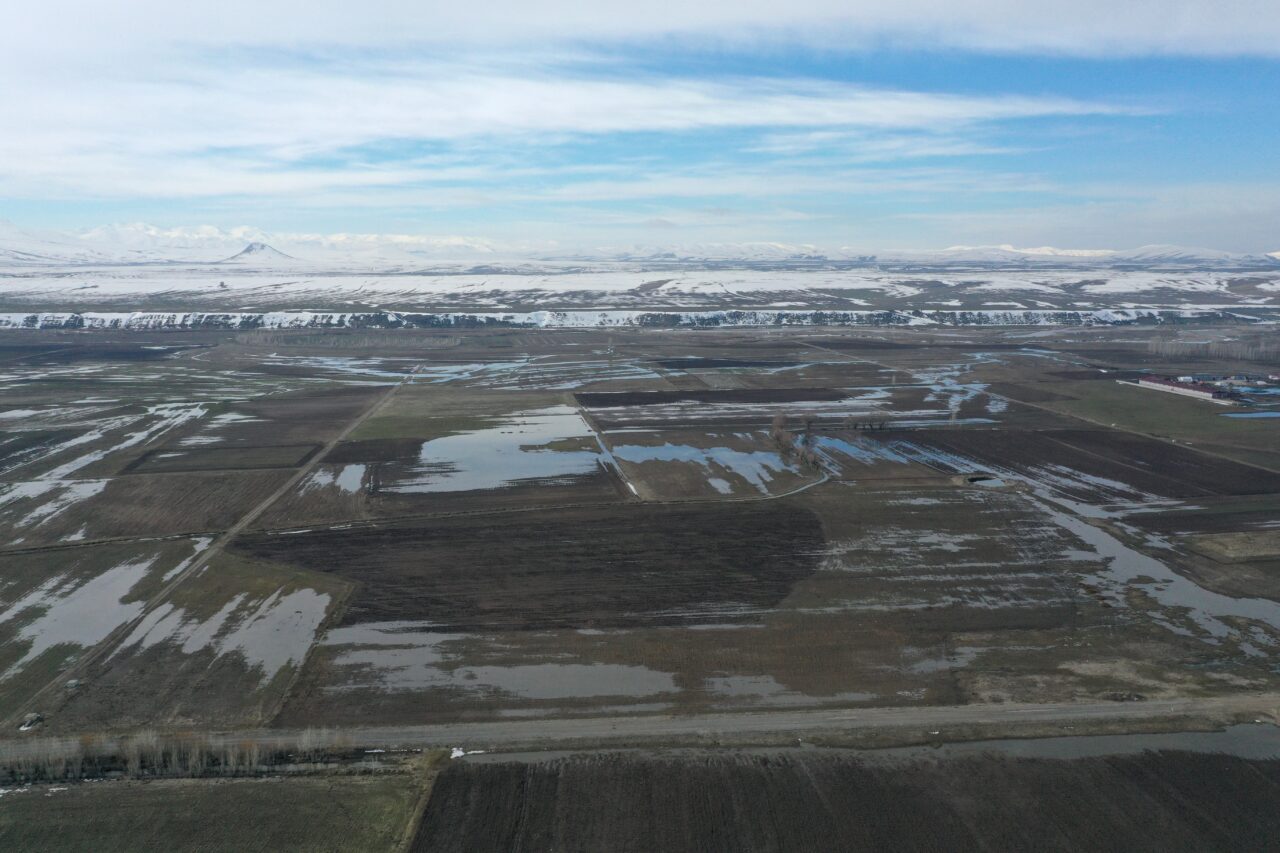 AĞRI (AA) – Karların erimeye başladığı Ağrı Ovası ve çevredeki