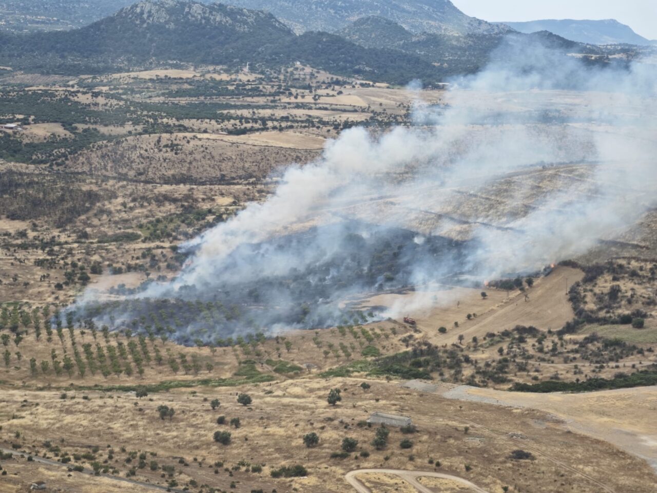 ÇANAKKALE (AA) – Çanakkale'nin Ezine ilçesinde çıkan orman yangınına havadan