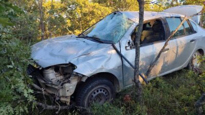 UŞAK (AA) – Uşak'ın Banaz ilçesinde otomobilin yol kenarındaki ağaçlara