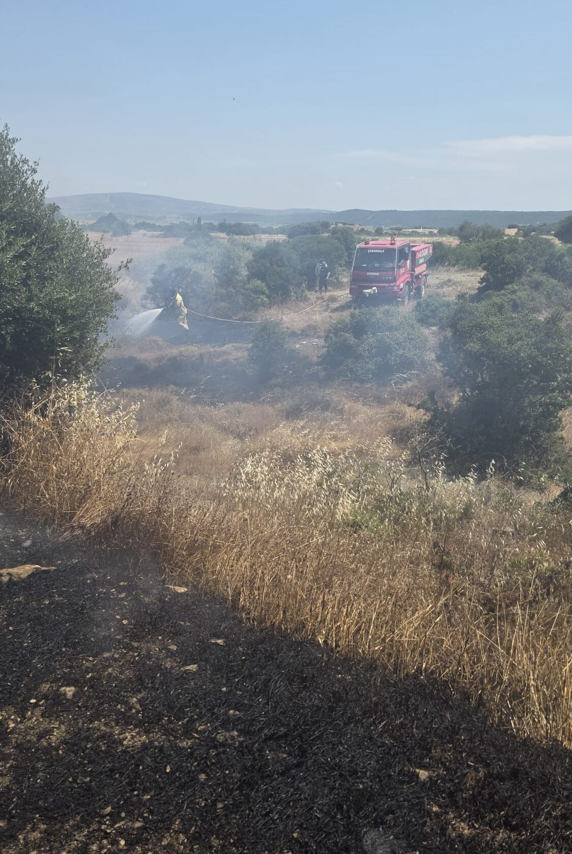 ÇANAKKALE (AA) – Çanakkale'de tarım arazisinde çıkan yangın, havadan ve