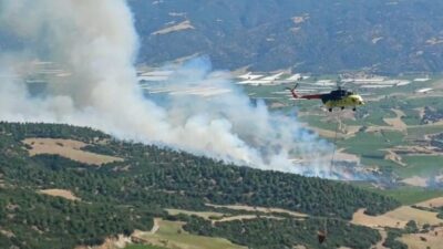 MANİSA (AA) – Manisa'nın Sarıgöl ilçesinde çıkan orman yangını, havadan