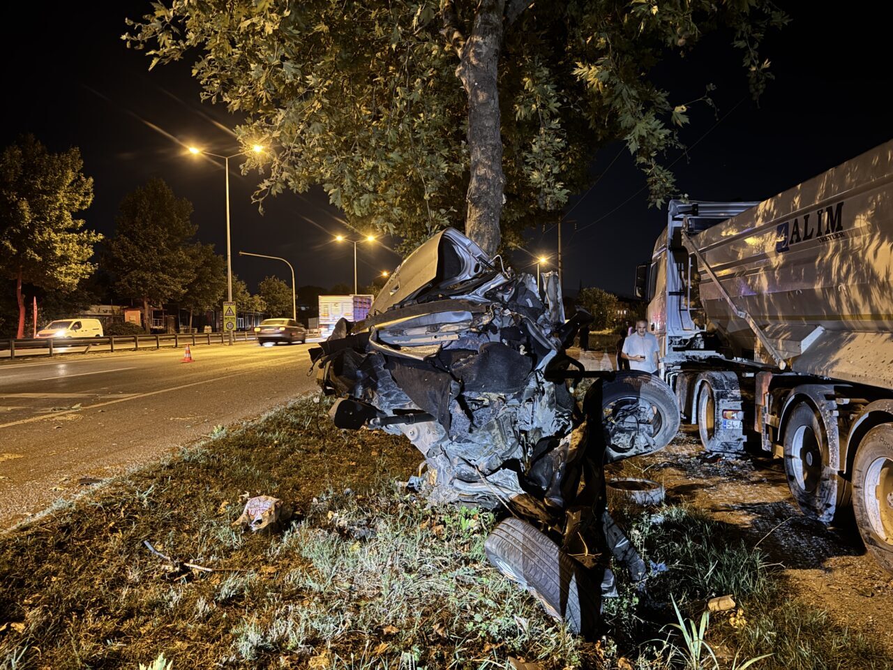 SAKARYA (AA) – Sakarya'nın Erenler ilçesinde ağaca çarparak ikiye ayrılan