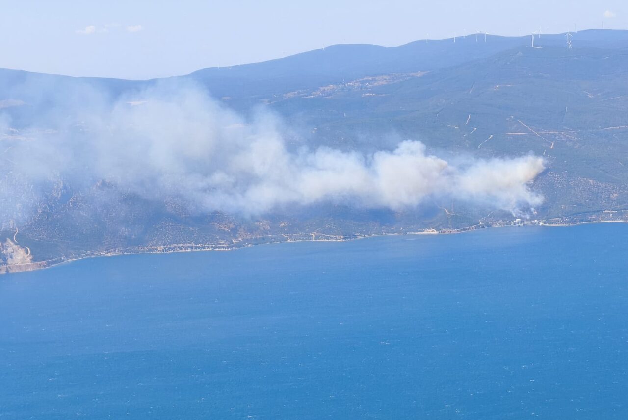 YALOVA (AA) – Yalova'nın Armutlu ilçesinde çıkan orman yangınına havadan