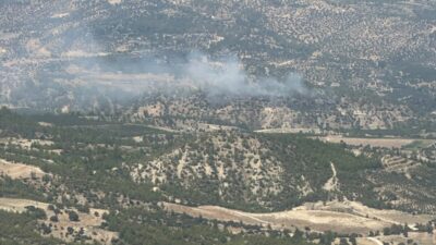 MERSİN (AA) – Mersin'in Mut ilçesinde çıkan orman yangını havadan